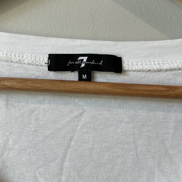 Women’s 7 for All Mankind V Neck Puff Sleeve White Tee M - Picture 2 of 5